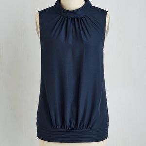ModCloth blouse L blue work high neck